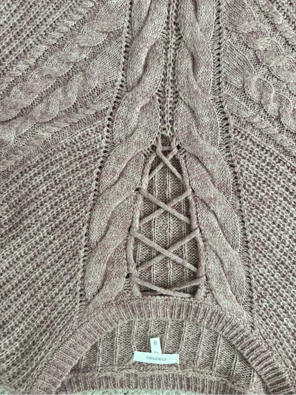 Maurices Mauve Cable-Knit V-Neck Sweater with Lace-Up Front